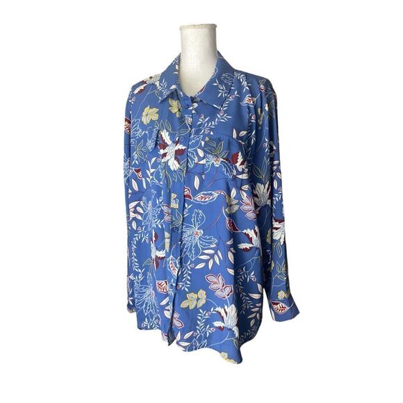 East Adeline Womens Blue Floral Button-Down Blouse Size 3X - Picture 1 of 3